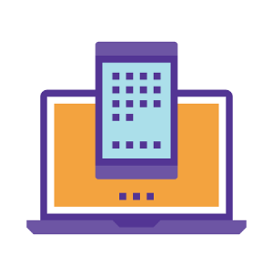 Icon of a laptop with a smartphone overlapping its screen, symbolizing digital access and family engagement through technology.