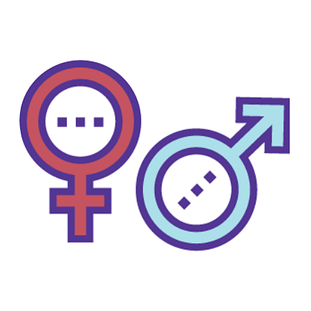 Icon showing intertwined male and female gender symbols, representing maternal health and gender equity.