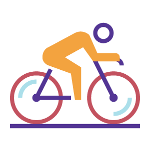 Icon of a person riding a bicycle, representing physical activity and healthy living.