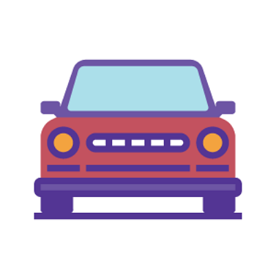 Icon of a red car with a blue windshield, symbolizing transportation accessibility and mobility solutions.
